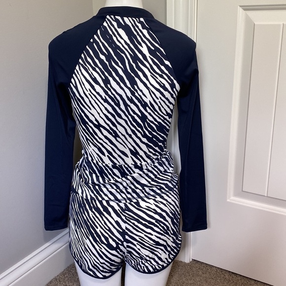 BODEN Piping Swimsuit Zebra Print Set Long Sleeve Top AND Bottom Size 4 - Picture 5 of 11
